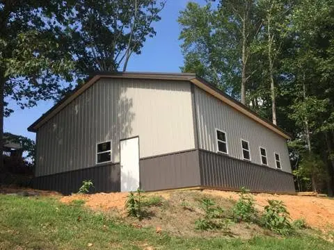 photo of a grey metal cabin