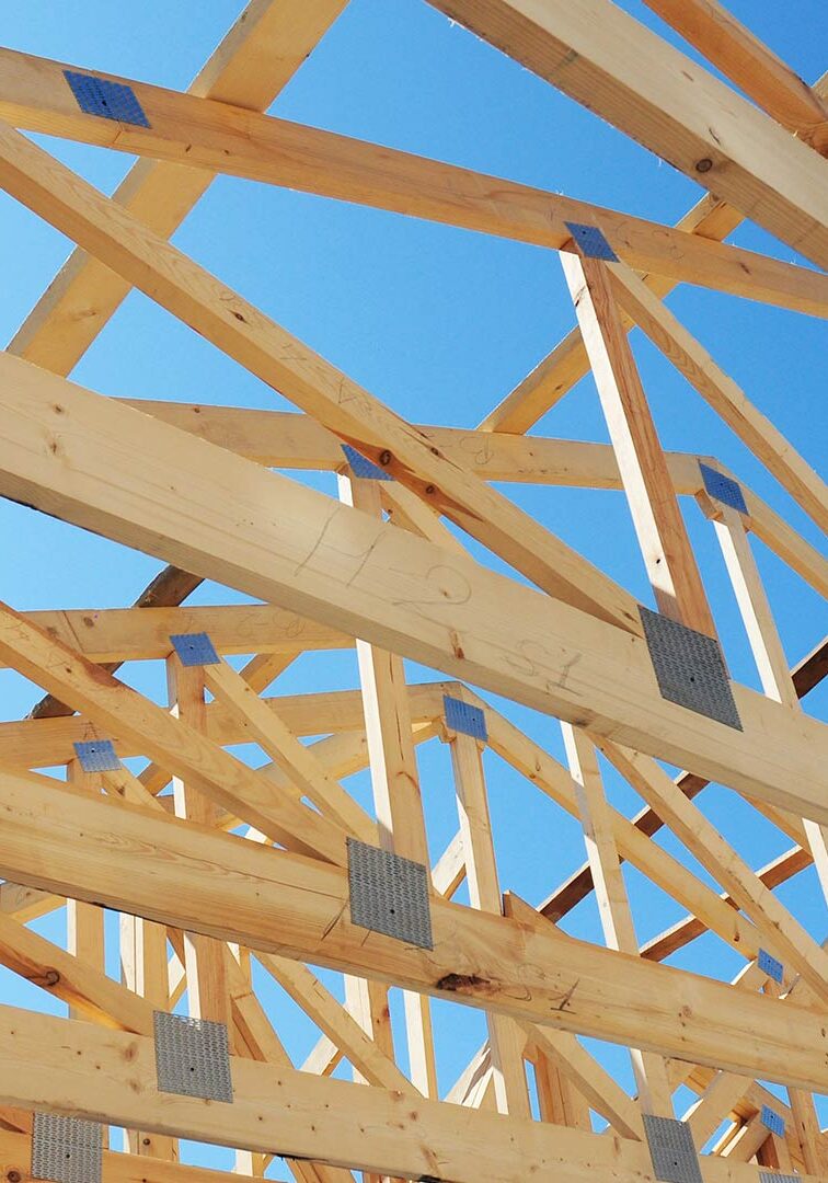 wooden trusses of a construction project